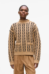 Svetr s příměsí vlny Karl Lagerfeld hnědá barva, s pologolfem, A4W18039