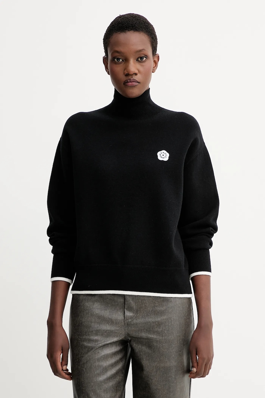 Svetr s příměsí vlny Kenzo černá barva, s golfem, FF62PU7183LF