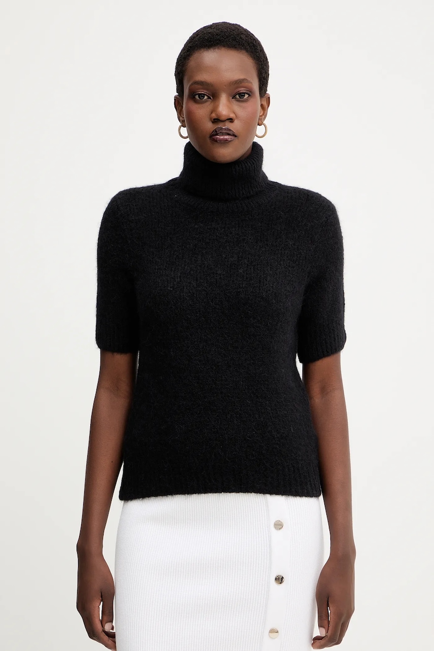 Svetr s příměsí vlny Liu Jo černá barva, s golfem, MF5468 MA80Q