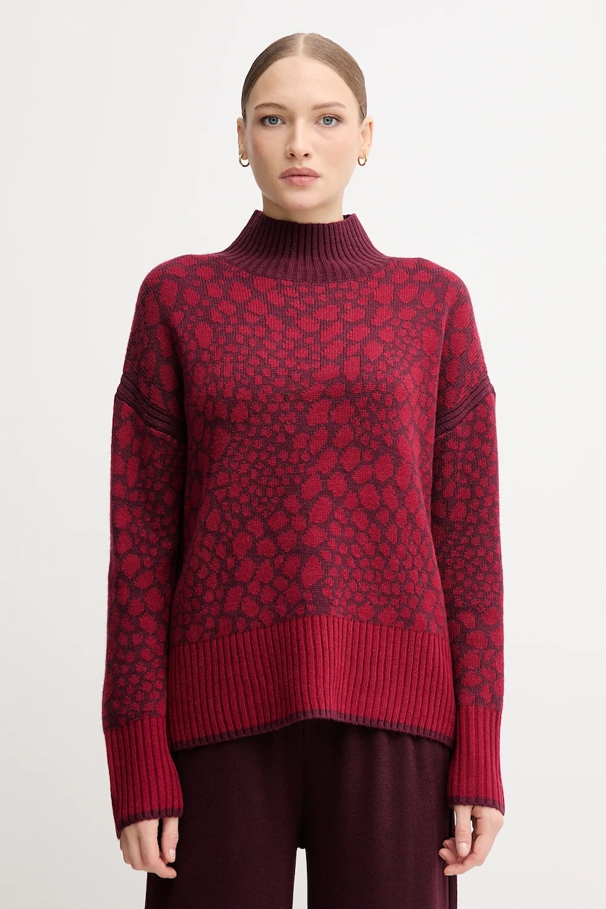 Svetr s příměsí vlny Marc Aurel červená barva, s pologolfem, 8026-8000-82046