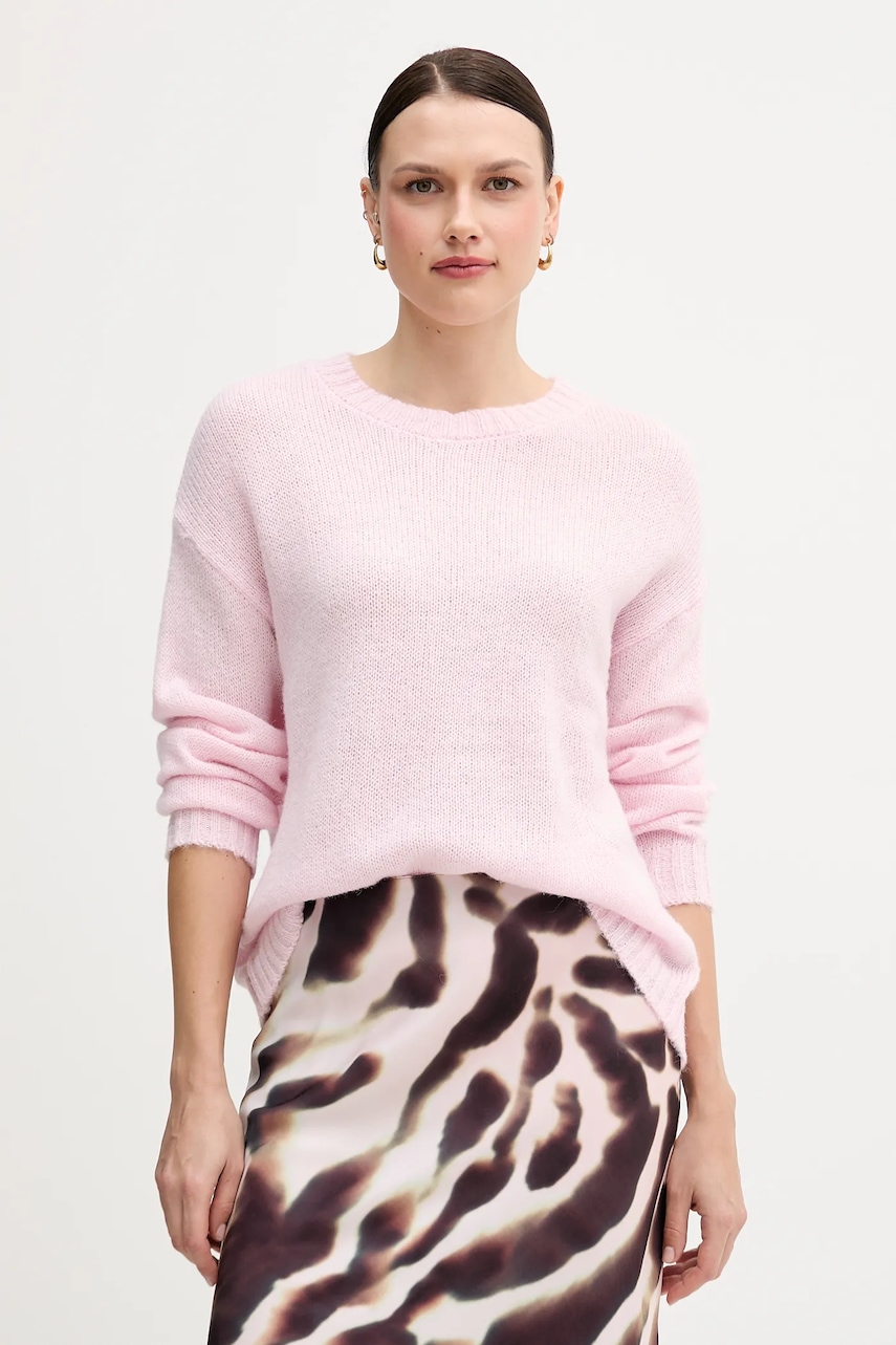 Svetr s příměsí vlny Marc Aurel růžová barva, 8050-8001-82091