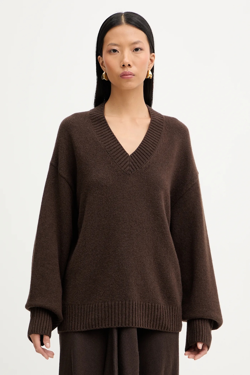 Svetr s příměsí vlny Marc O'Polo hnědá barva, 510609060235