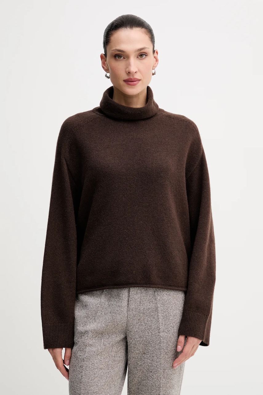 Svetr s příměsí vlny Marc O'Polo hnědá barva, s golfem, 510609060267