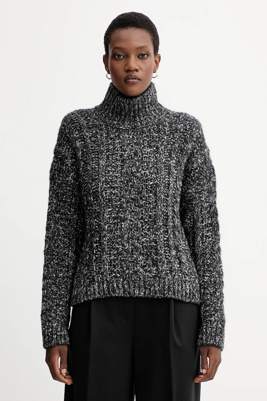 Svetr s příměsí vlny Marc O'Polo šedá barva, s golfem, 509608560193