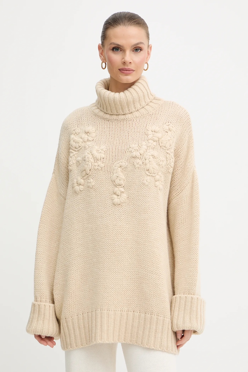 Svetr s příměsí vlny Marciano by Guess AHLAM béžová barva, s golfem, 5BGR28 5895Z