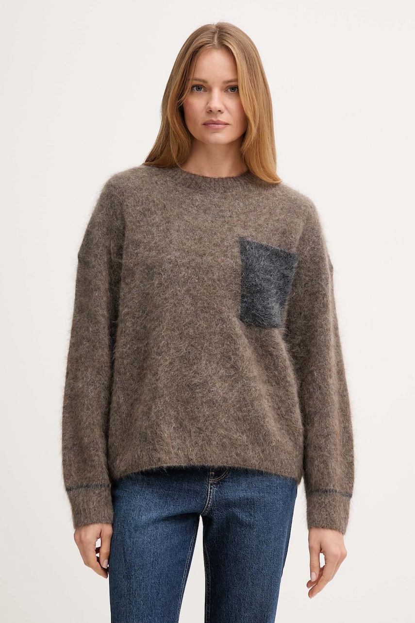 Svetr s příměsí vlny Mos Mosh ALILA hnědá barva, 173800
