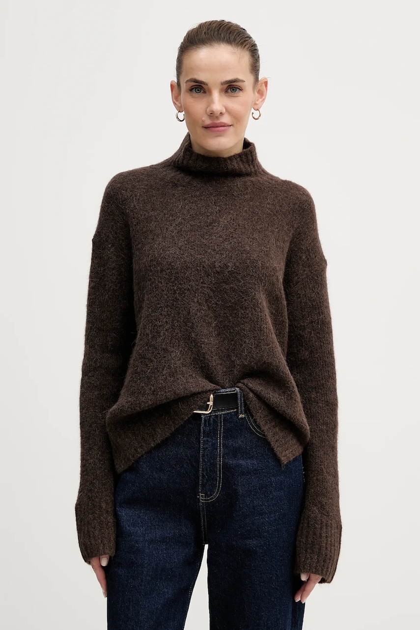 Svetr s příměsí vlny Mos Mosh Erim hnědá barva, s golfem, 175400