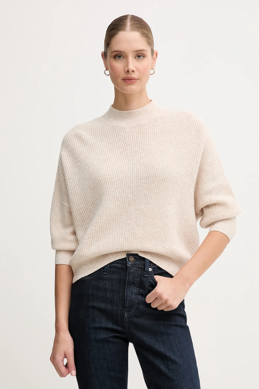 Svetr s příměsí vlny OUI béžová barva, s golfem, 94268