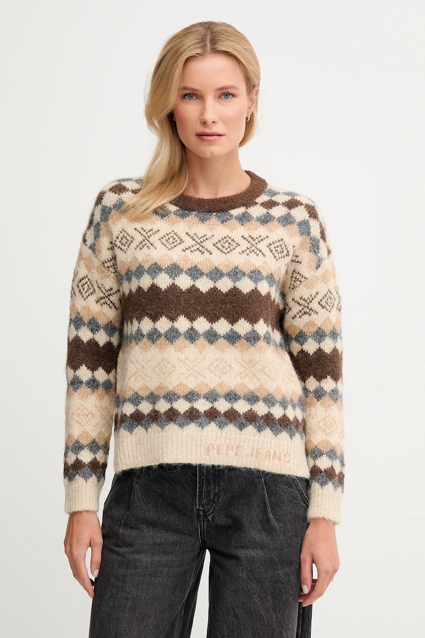 Svetr s příměsí vlny Pepe Jeans hnědá barva, PL7000039