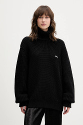Svetr s příměsí vlny Rotate černá barva, s golfem, 114734100