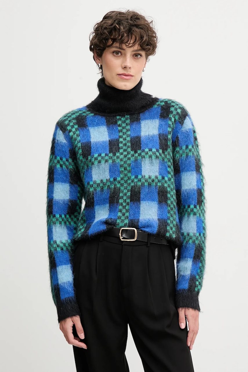 Svetr s příměsí vlny Sandro Ferrone modrá barva, s golfem, S87YBFGAVA