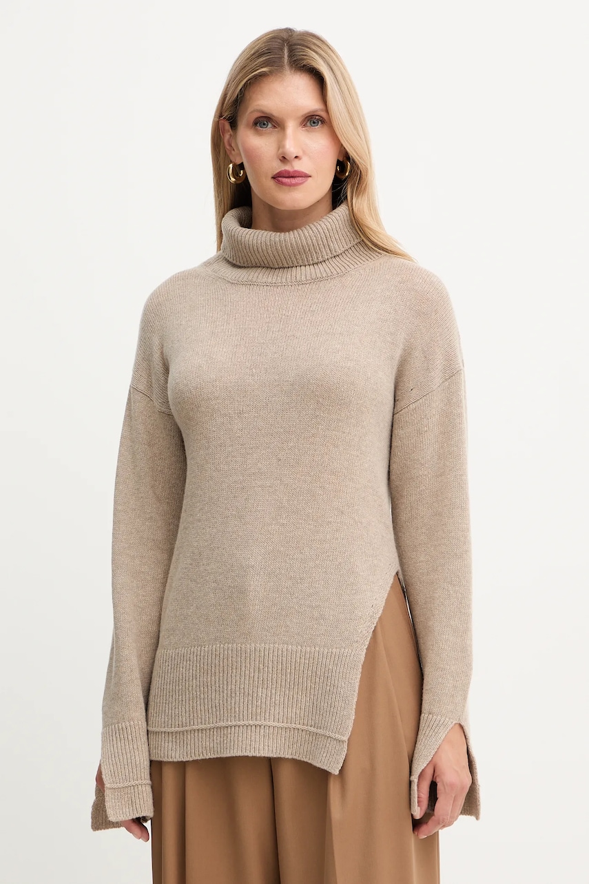 Svetr s příměsí vlny Simona Corsellini béžová barva, s golfem, A25CPMGP08S1