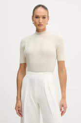 Svetr s příměsí vlny Sisley béžová barva, s pologolfem, 1WH2M2025