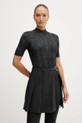 Svetr s příměsí vlny Sisley černá barva, s pologolfem, 1WH2M2025