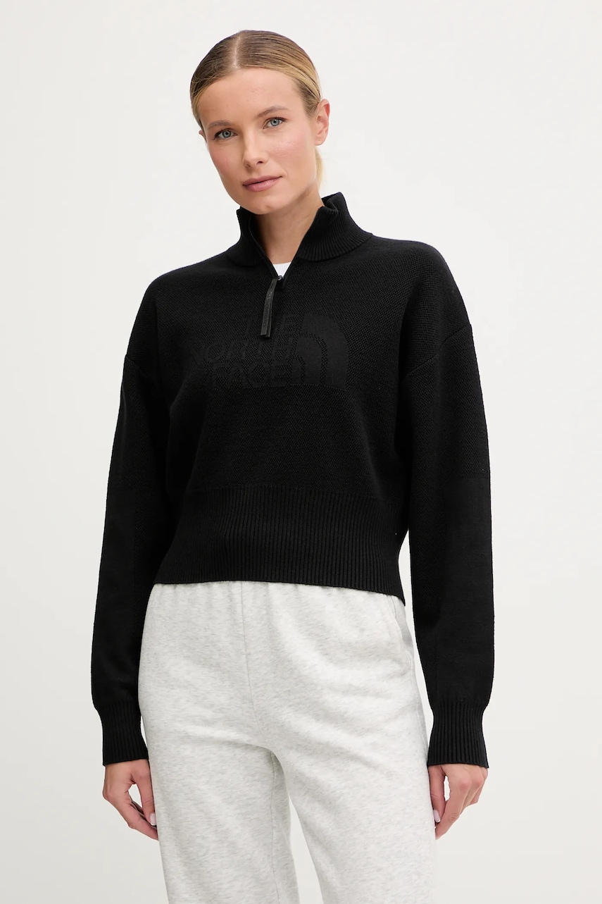 Svetr s příměsí vlny The North Face černá barva, s golfem, NF0A8E79JK31