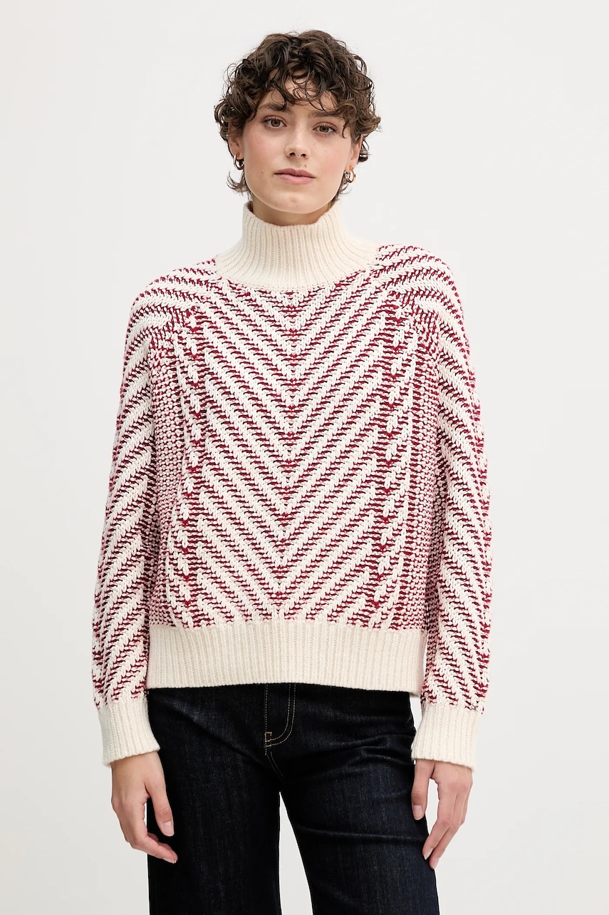 Svetr s příměsí vlny Tommy Hilfiger červená barva, s golfem, WW0WW46410