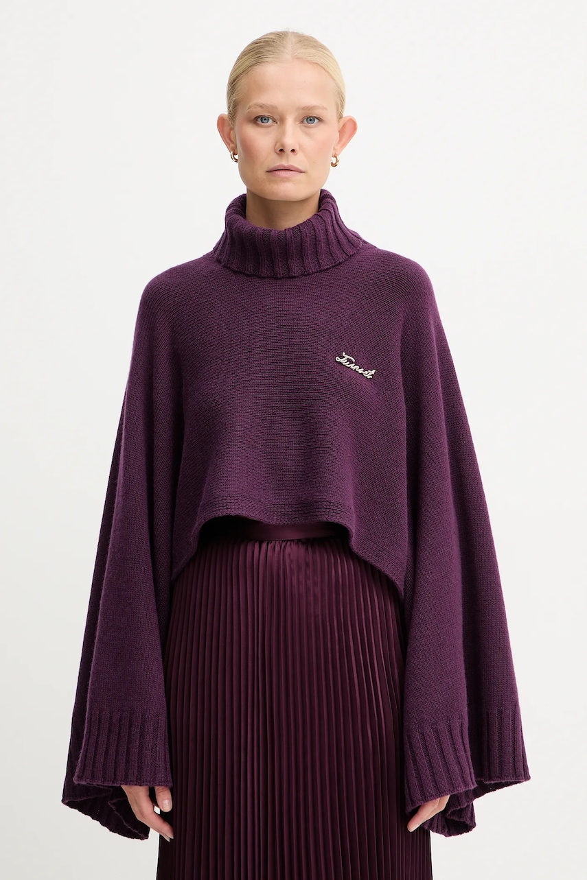 Svetr s příměsí vlny Twinset fialová barva, s golfem, 252TT3422