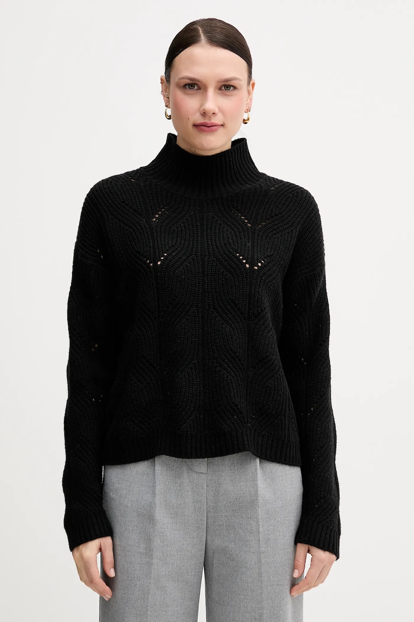 Svetr s příměsí vlny United Colors of Benetton černá barva, s pologolfem, 1FDFD10F2