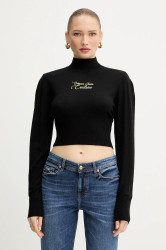 Svetr s příměsí vlny Versace Jeans Couture černá barva, s pologolfem, 79HAFMH8 CMH62