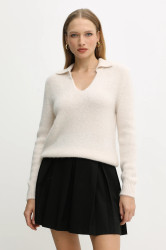 Svetr s příměsí vlny z alpaky Morgan béžová barva, MCLO