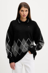 Svetr s příměsí vlny z alpaky Tommy Jeans černá barva, DW0DW22559
