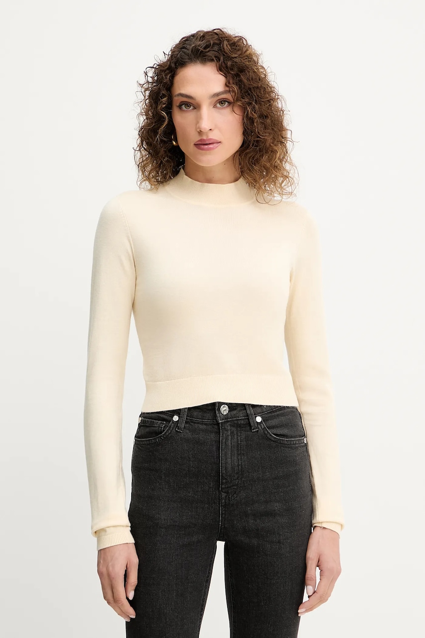 Svetr Silvian Heach LOLA dámský, béžová barva, s pologolfem, GPA25554LU