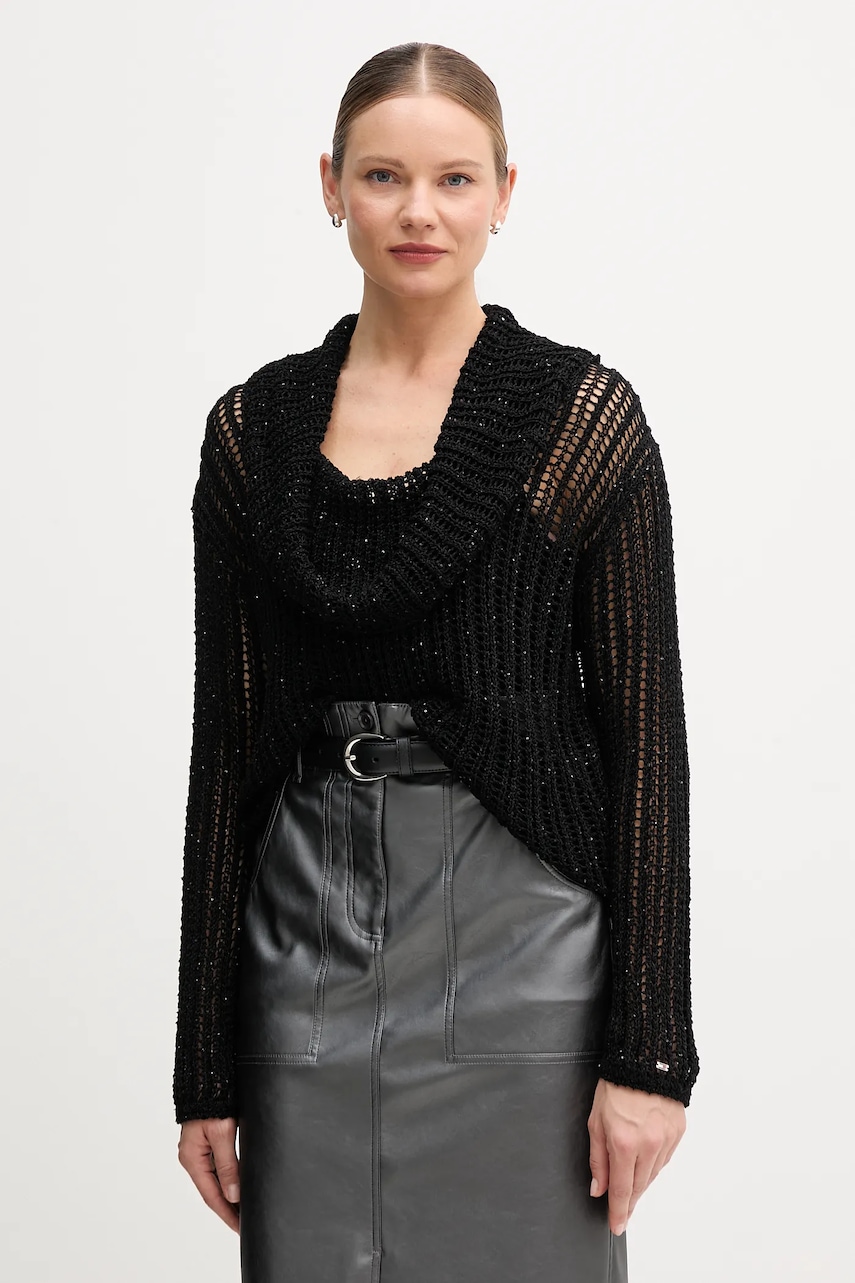 Svetr Tommy Hilfiger dámský, černá barva, s pologolfem, WW0WW46762