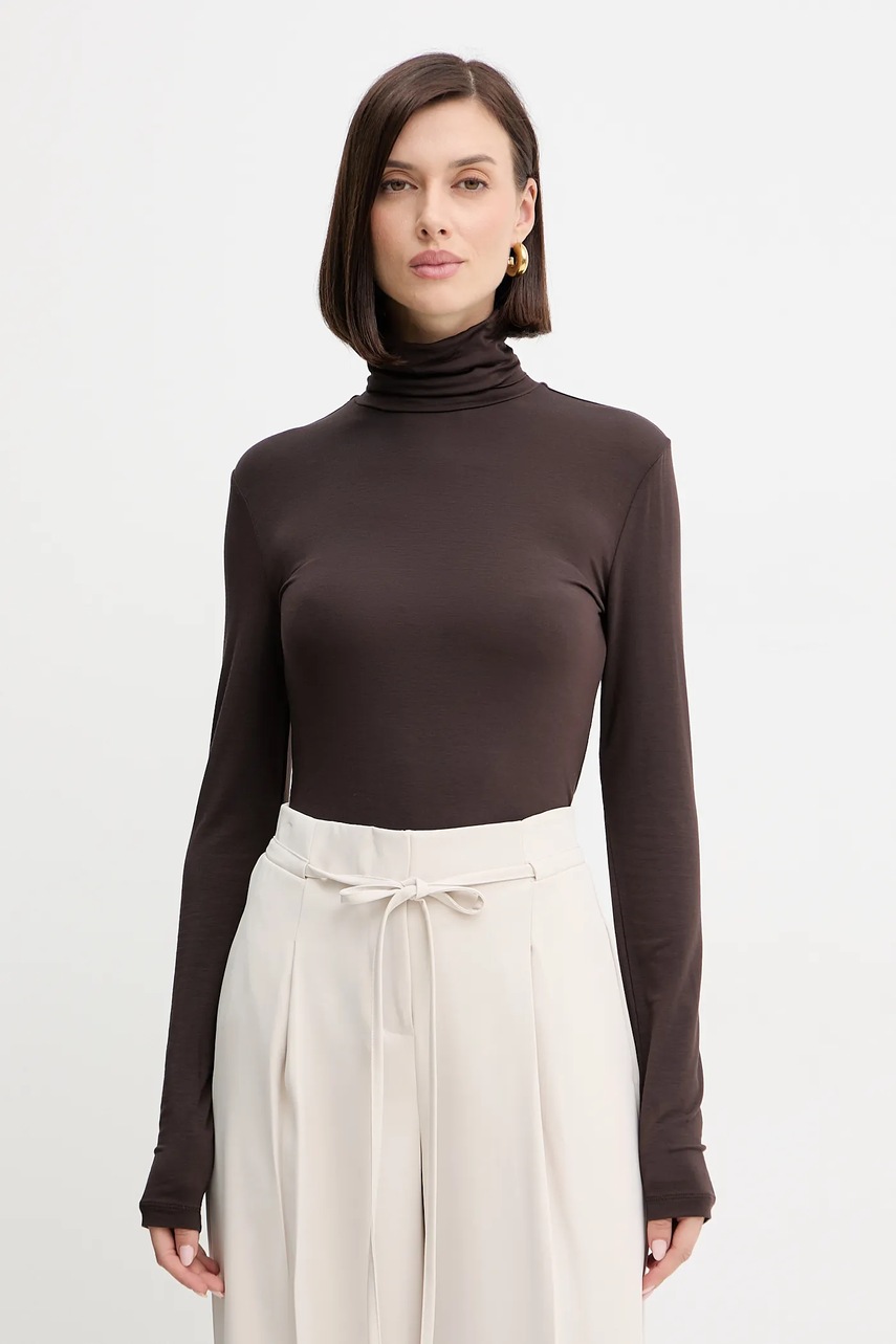 Svetr Twinset dámský, hnědá barva, s golfem, 252LI2WAA