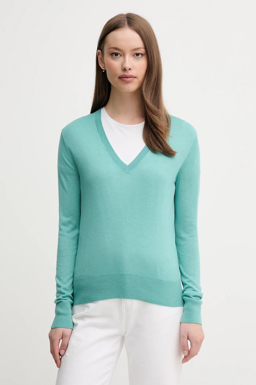 Svetr z hedvábné směsi United Colors of Benetton dámský, tyrkysová barva, 1ZRED402L
