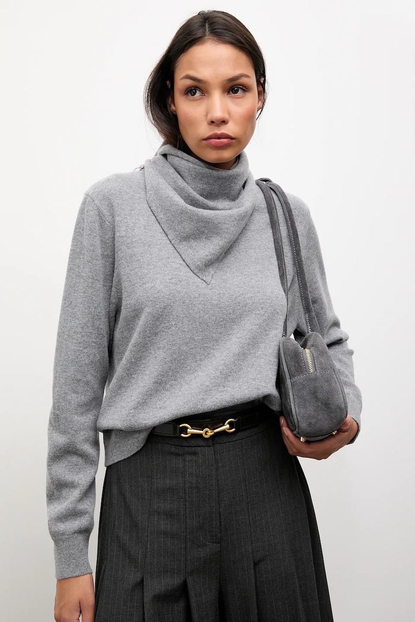 Svetr z merino vlny se šátkem Answear.LAB dámský, šedá barva