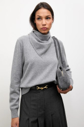 Svetr z merino vlny se šátkem Answear.LAB dámský, šedá barva