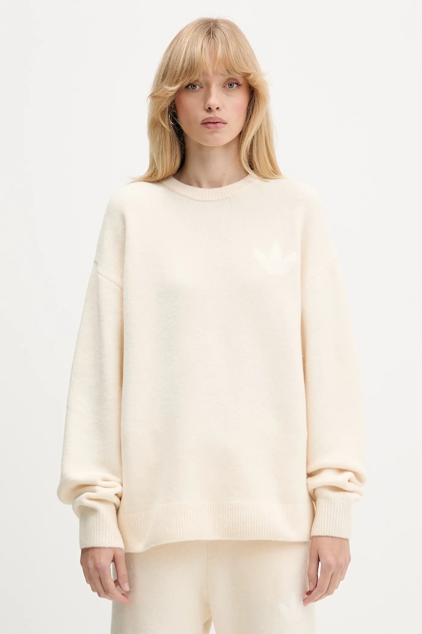 Svetr z vlněné směsi adidas Originals Knitted Sweater dámský, béžová barva, KF2339