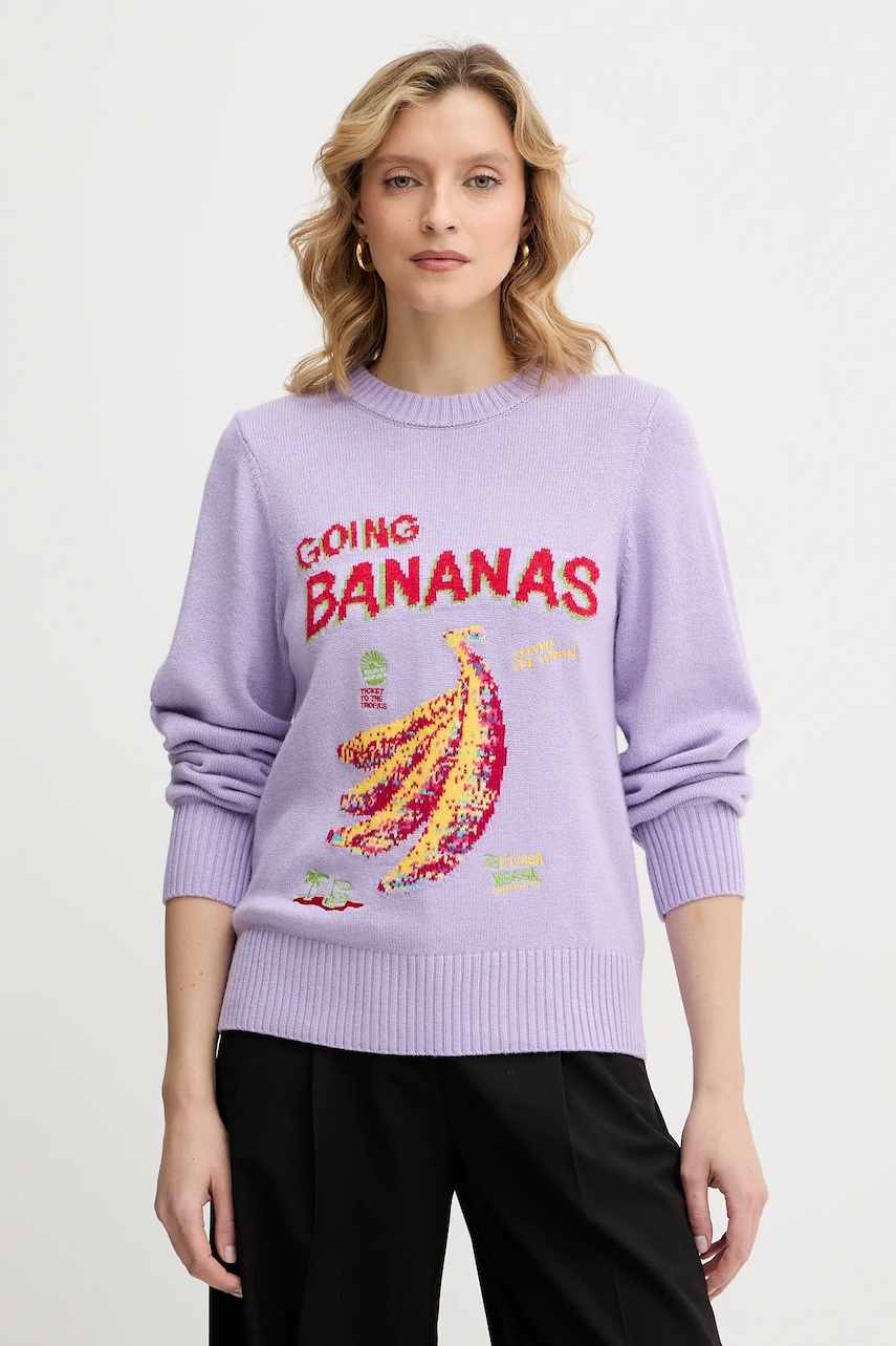 Svetr z vlněné směsi Farm Rio dámský, fialová barva, 352087