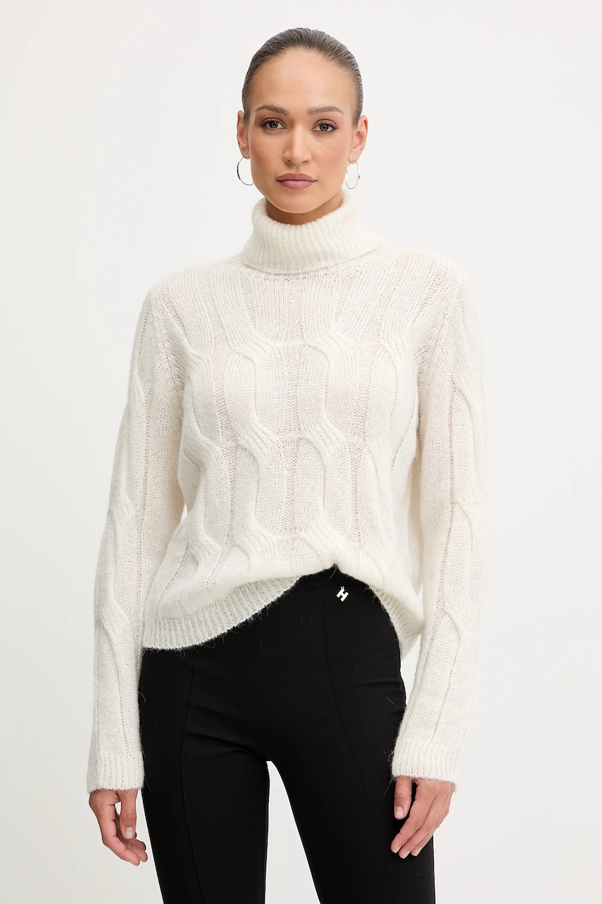 Svetr z vlněné směsi Liu Jo dámský, béžová barva, s golfem, MF5490 MA60Q