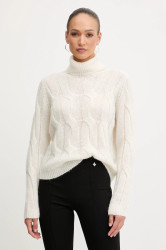 Svetr z vlněné směsi Liu Jo dámský, béžová barva, s golfem, MF5490 MA60Q