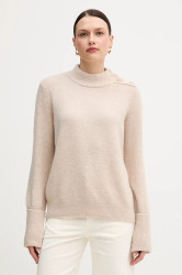 Svetr z vlněné směsi Marc Aurel dámský, béžová barva, s pologolfem, 8064-8000-82028