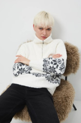 Svetr z vlněné směsi Medicine dámský, béžová barva, s pologolfem