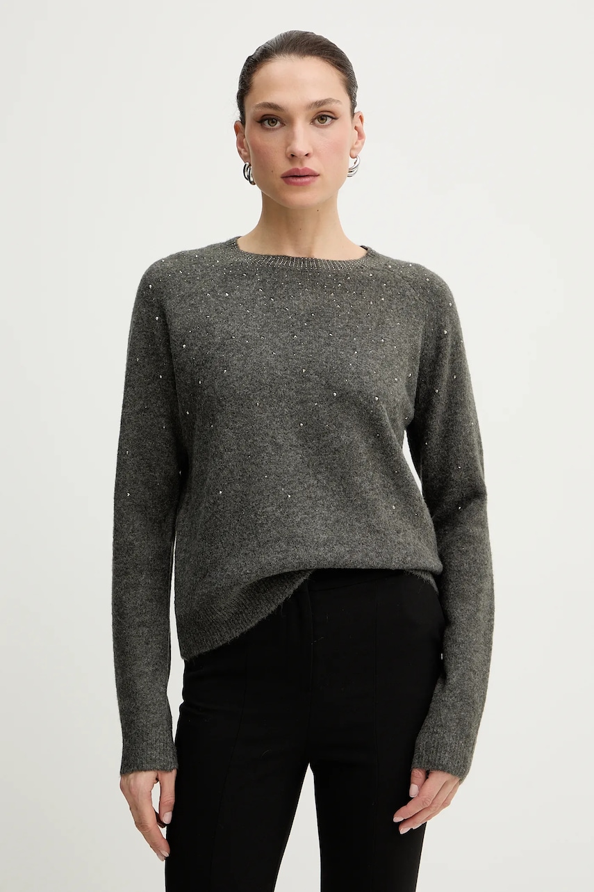 Svetr z vlněné směsi Morgan dámský, šedá barva, MFETE