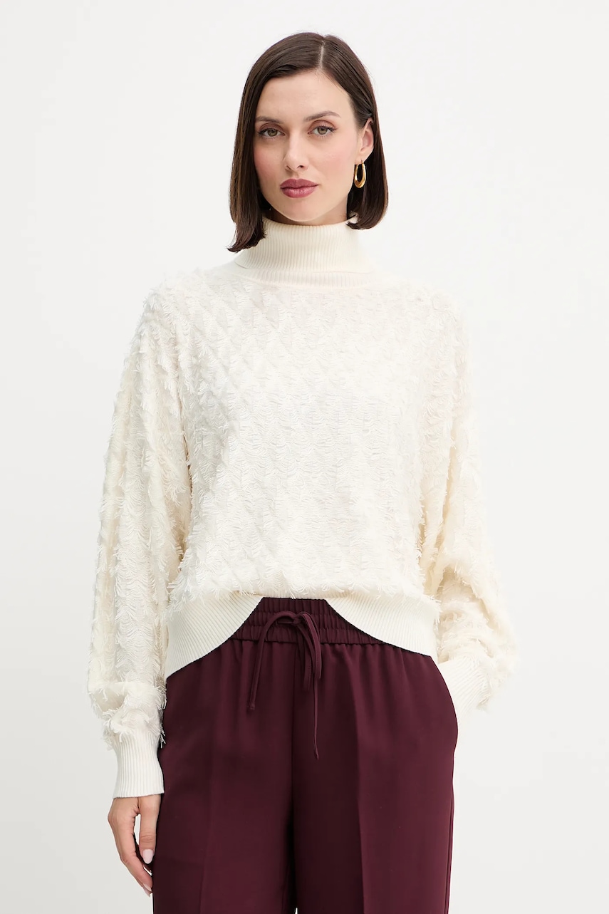 Svetr z vlněné směsi Twinset dámský, béžová barva, s golfem, 252AP3200