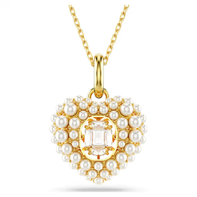 Swarovski Pozlacený náhrdelník Srdce s perlami Idyllia 5680399