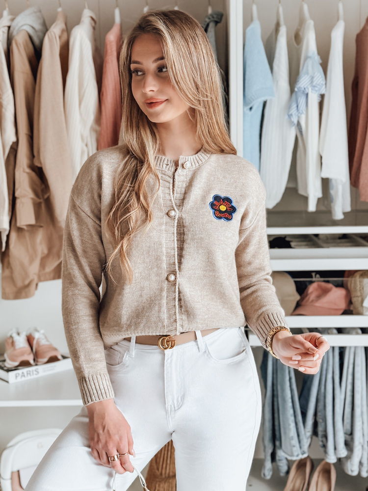 Sweter damski one size z haftem AMELIE beżowy Dstreet