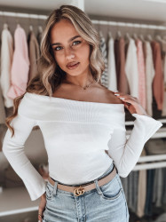 Sweter damski one size z odkrytymi ramionami SHOWIT biały Dstreet