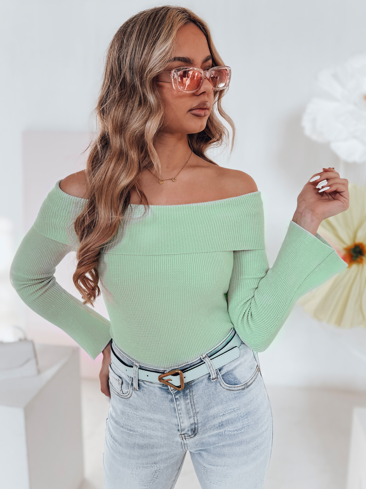 Sweter damski one size z odkrytymi ramionami SHOWIT jasnozielony Dstreet