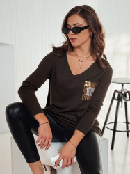 Sweter damski oversize GLAMFOLD z nadrukiem ciemnobrązowy Dstreet