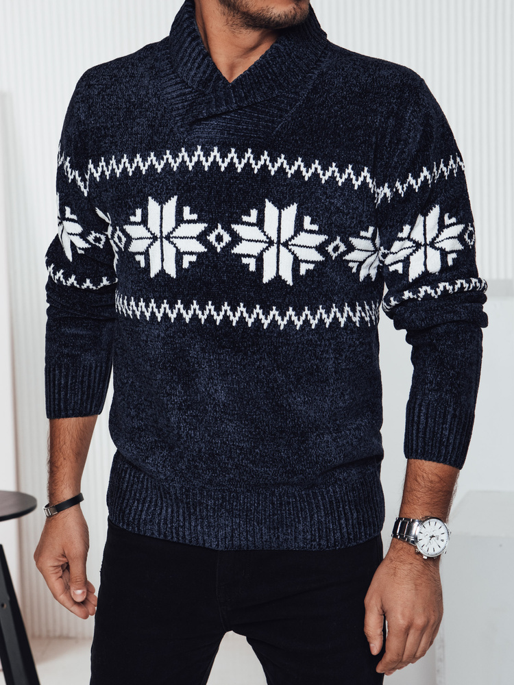Sweter męski w śnieżynki granatowy Dstreet