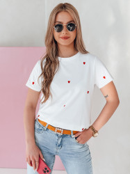 T-shirt damski oversize w serca ROMAFINA biały Dstreet
