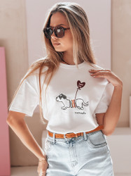 T-shirt damski oversize z pieskiem CUTE TAIL biały Dstreet