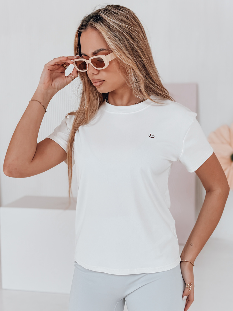 T-shirt damski prążkowany SMILE FOR YOU biały Dstreet