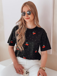 T-shirt damski w wiśnie FRUTTIKA czarny Dstreet