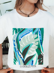 T-shirt damski z nadrukiem MUYUMBA biały Dstreet